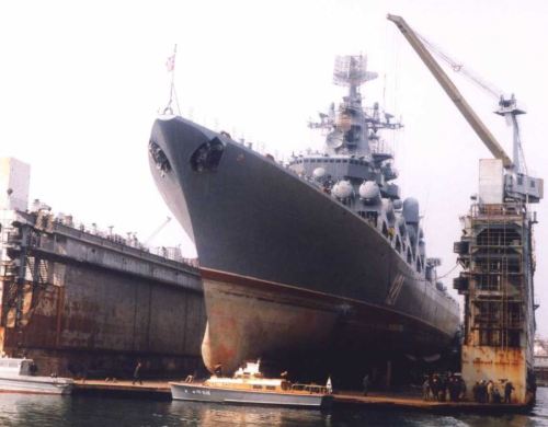 Undated photo of Moskva in drydock