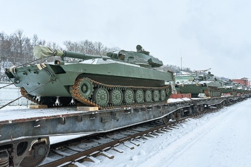 2S1 Gvozdika 122-mm SP howitzers leaving the factory in Perm