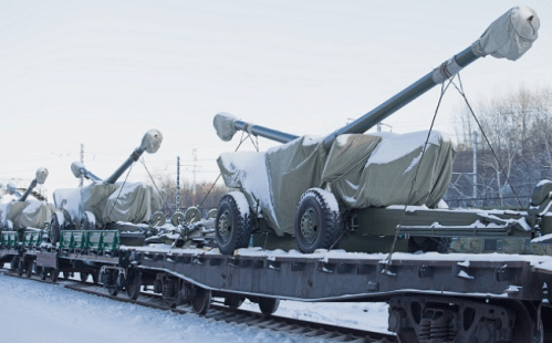 Msta-B towed howitzers leaving the plant.PNG